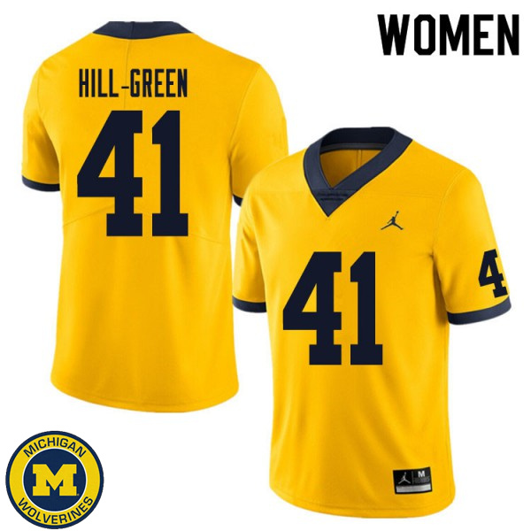 Womens Michigan Wolverines #41 Nikhai Hill-Green Yellow Player Jersey